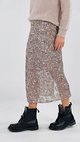 Gonna tulle paillettes foglia T.