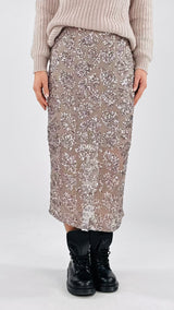 Gonna tulle paillettes foglia T.