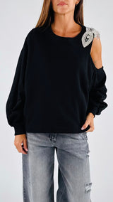 Felpa cut out ricamo strass T.