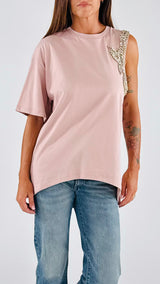 T-shirt asimmetrica ricamo strass T.