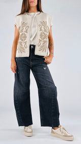 Gilet maglia tessuto ricamato T.