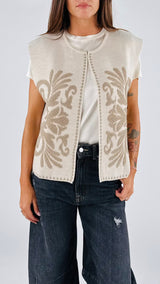 Gilet maglia tessuto ricamato T.