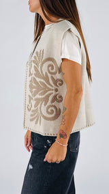 Gilet maglia tessuto ricamato T.