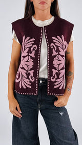 Gilet maglia tessuto ricamato T.