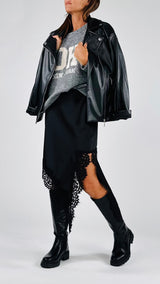 Gonna raso macramé punta H.