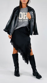 Gonna raso macramé punta H.