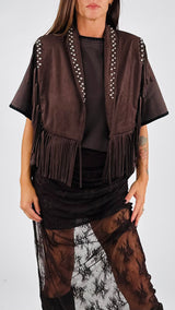 Gilet ecodainetto frange+borchie H.