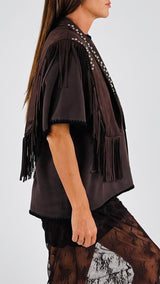 Gilet ecodainetto frange+borchie H.