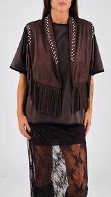 Gilet ecodainetto frange+borchie H.