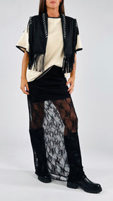 Gilet ecodainetto frange+borchie H.