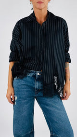 Camicia gessata+pizzo T.