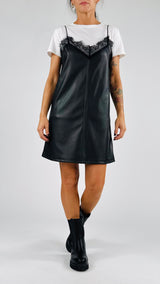 Abito sottoveste ecopelle+pizzo H.