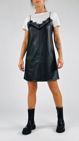 Abito sottoveste ecopelle+pizzo H.