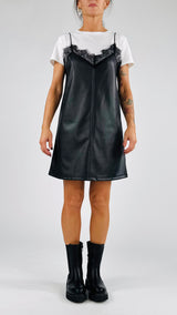 Abito sottoveste ecopelle+pizzo H.