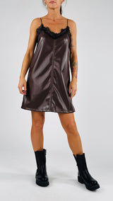 Abito sottoveste ecopelle+pizzo H.