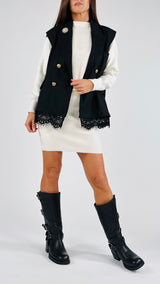 Giacca smanicata gessata pizzo T.