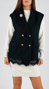 Giacca smanicata gessata pizzo T.