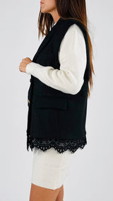 Giacca smanicata gessata pizzo T.