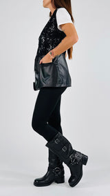 Gilet macramè+ecopelle T.