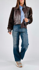 Bomber ecopelle maniche pelliccia T.