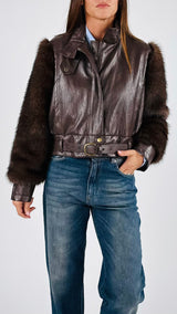 Bomber ecopelle maniche pelliccia T.