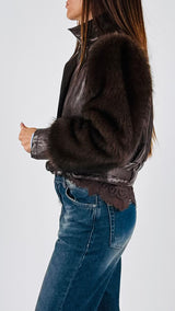 Bomber ecopelle maniche pelliccia T.