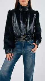 Bomber ecopelle maniche pelliccia T.