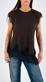 T-shirt asimmetrica pizzo T.