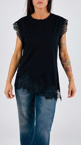 T-shirt asimmetrica pizzo T.