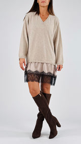 Abito V lana cahemire+pizzo Vic.