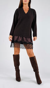 Abito V lana cahemire+pizzo Vic.