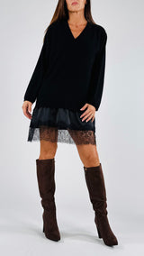 Abito V lana cahemire+pizzo Vic.