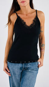 Canotta bretelline pizzo+borchie H.