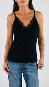 Canotta bretelline pizzo+borchie H.