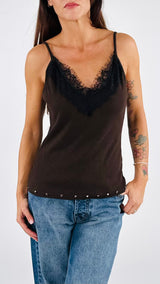 Canotta bretelline pizzo+borchie H.