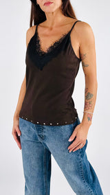 Canotta bretelline pizzo+borchie H.