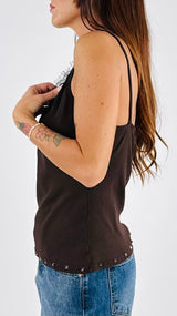 Canotta bretelline pizzo+borchie H.