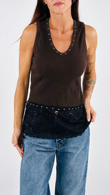 Canotta V borchie+pizzo H.