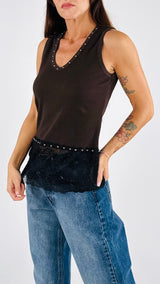 Canotta V borchie+pizzo H.