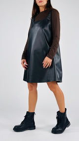 Abito ecopelle+maglia righe T.