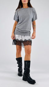 Abito m/m lana cachemire+pizzo Vic.