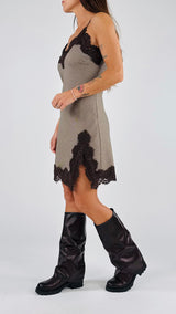 Abito sottoveste p.de poule+pizzo H.