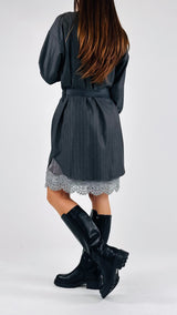 Chemisier twill gessato+sottoveste pizzo T.