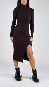 Abito lungo spacco costina Twin