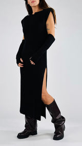 Abito lungo spallina+manicotti Vic.