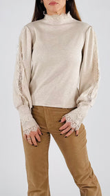 Maglia costina manica baloon pizzo H.