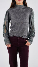 Maglia costina manica baloon pizzo H.