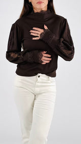 Maglia costina manica baloon pizzo H.