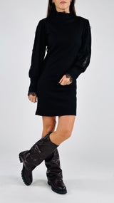 Abito costina manica baloon pizzo H.