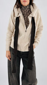 Cardigan zip fiocco cappuccio